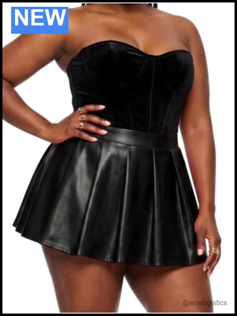 Women's Plus Size Faux Leather Pleated Mini Skort with Pockets
